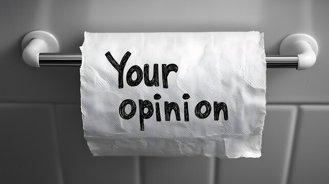 Your opinion written on toilet paper hanging in bathroom