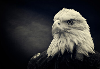 Bald Eagle on black and white sepia background, freedom, symbol, United States, majestic, 