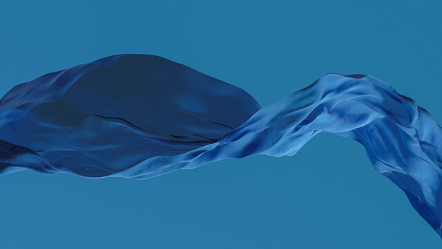 Flowing blue cloth dancing in the wind against a clear backdrop