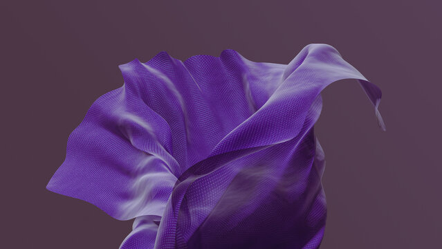 Purple cloth dancing in the breeze against a muted background