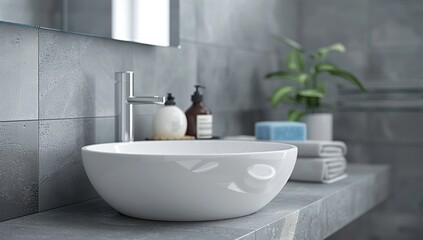 Fototapeta premium Modern Bathroom Sink with Chrome Faucet