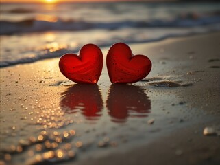 Fototapeta premium two hearts on the beach