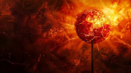 Fiery Orb of Power: A fiery sphere crackles with energy, perched atop a dark, ominous stand, engulfed in a dramatic inferno.  The image evokes power, destruction.