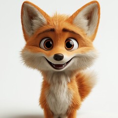 Obraz premium 3D cartoon fox character with happy expression. Cute animal design. Friendly animal. Ideal for kids content. Suitable for children books, educational materials. Animated kids show design element.