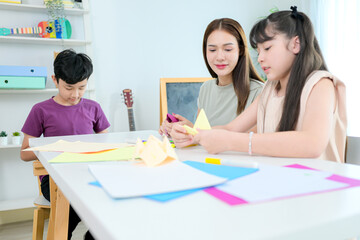 Obraz premium Creativity Class, Teacher and students in the art classroom