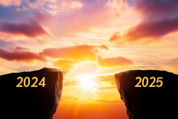 Fototapeta premium cliff jump 2024 to 2025 new year.