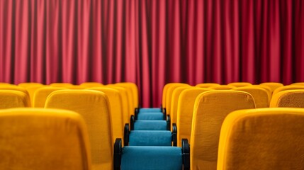 Obraz premium Vibrant cinema seating with red curtains