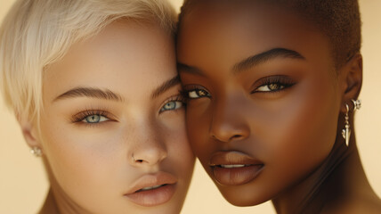 Obraz premium Two diverse girls with striking features and beautiful skin tones