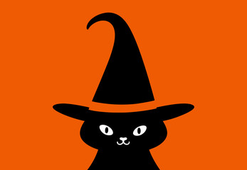 A black cat, wearing a small black witch's hat