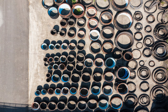 Industrial Water Treatment Plant Pipe Flanges Aerial View Constr