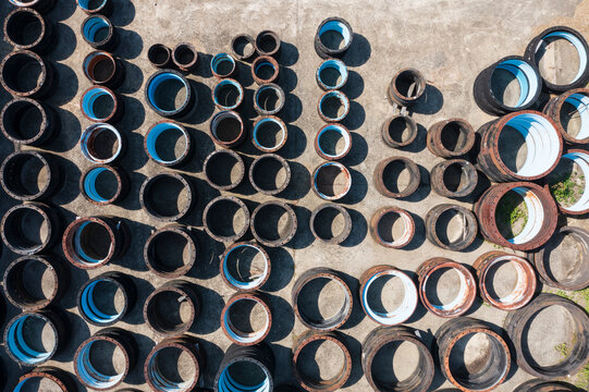 Industrial Water Treatment Plant Pipe Flanges Aerial View Constr