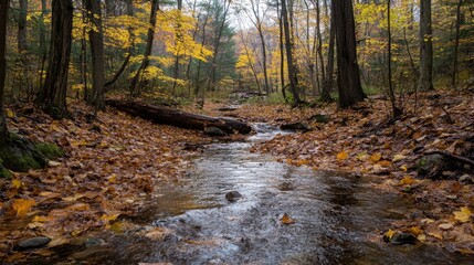 Fototapeta premium The breathtaking autumn scenery of Groton National Forest in Vermont, showcasing the vivid colors of fall leaves and the serenity of nature.