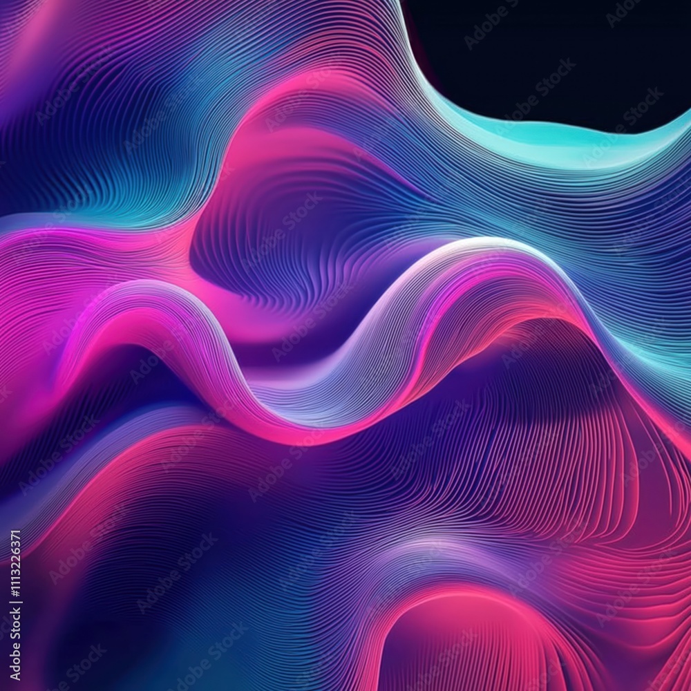 Poster abstract generative ai illustration of 3d waves. dynamic colors blend into flowing shapes. abstract 