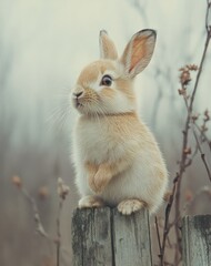Fototapeta premium Adorable Baby Rabbit Standing Upright in Soft Light
