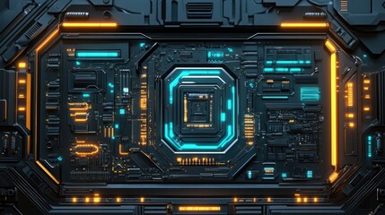 Fototapeta premium Futuristic Digital Interface with Neon Highlights and Circuit Patterns