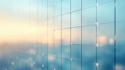Fototapeta premium A glass window with a blue background and a city skyline in the distance