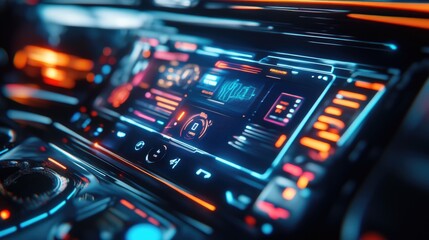 Obraz premium Futuristic Digital Interface with Neon Lights and High-Tech Displays