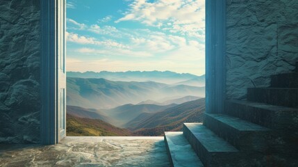 Fototapeta premium Stone Steps Leading to Mountainous Landscape