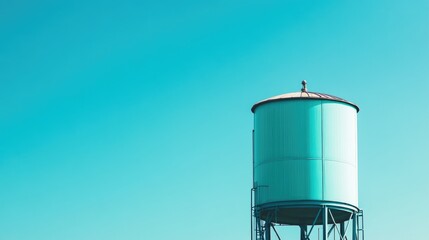 Water Tower Against Clear Blue Sky in Modern Urban Landscape