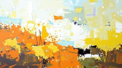 Fototapeta premium Vibrant Abstract Landscape Painting: Inspiring Creativity and Warmth, Perfect for Home Decor or Office Art