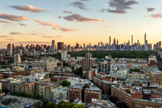 Aerial View of Harlem New York City At Sunset