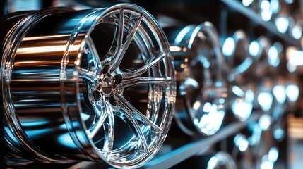 Sparkling Alloy Wheels Displayed in Automotive Showroom Setting