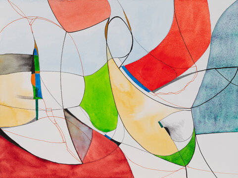 An abstract watercolor and ink and pencil  painting.