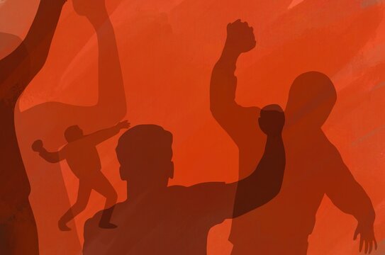 People throwing rocks and rioting