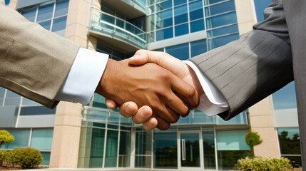 Successful Business Deal: A Handshake in Front of a Modern Building
