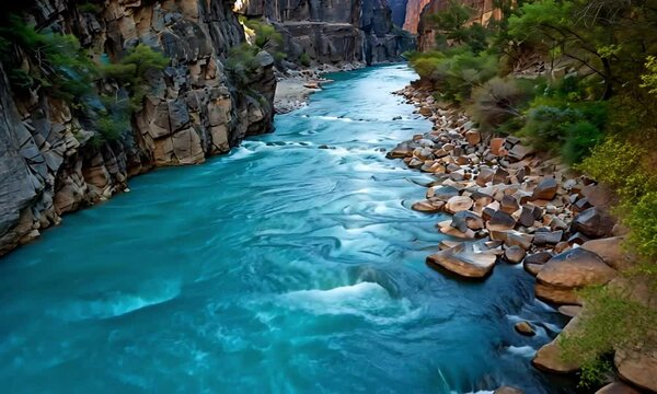 Clear Water Flowing Through Rocky Gorge