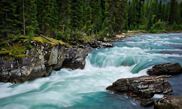 Fast-Flowing River With Large Boulders
