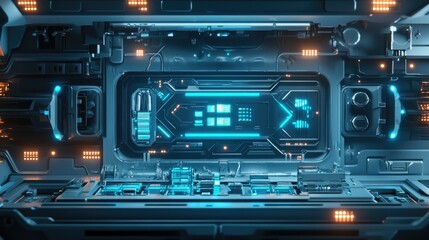 Obraz premium Futuristic High-Tech Control Panel with Glowing Blue Elements