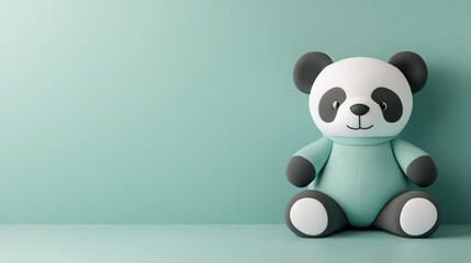 Obraz premium Cute and Charming Panda Plush Toy Sitting on a Soft Green Background Ideal for Kid's Room Decoration and Adorable Gift Ideas