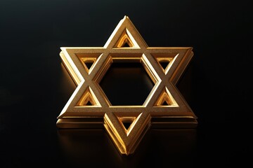 Golden Star of David symbol on black background. Image represents solidarity with Jews, Hanukkah celebration. Suitable for greeting cards posters prints. Modern design highlights Jewish culture,