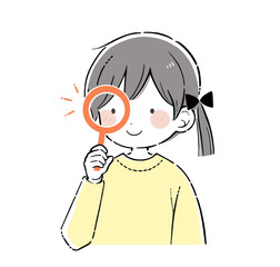 虫眼鏡を使用して調査する少女のイラスト