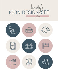 Linestyle Icon Design Set USA
