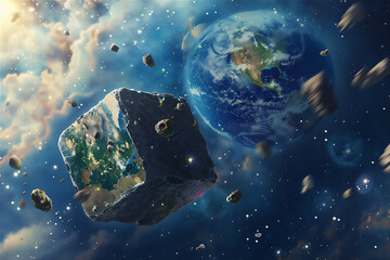Fototapeta premium earth in cube shape illustration version 3