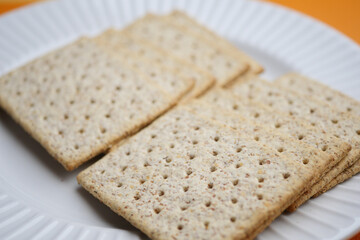Plate Featuring a Variety of Whole Grain Crackers Ready to Enjoy