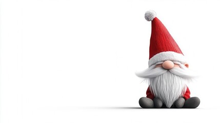 whimsical gnome with long beard and red hat sits cheerfully