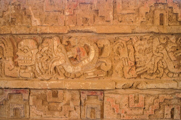Pre-Hispanic stone engravings with animal figures in the archaeological zone of the pyramids of the Atlanteans, in Tula Hidalgo