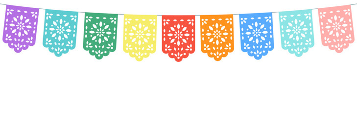 Mexican papel picado template. Colorful paper card decorative garland. Festive Decoration. Festival paper papel picado.
