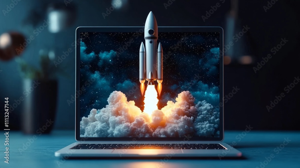 Poster startup business concept technology scale innovation digital launch growth productivity collaboratio