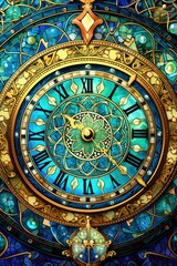 Obraz premium A beautifully crafted clock featuring intricate designs and vibrant colors.