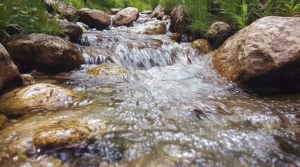 Serene Mountain Stream: A Crystal Clear Cascade Through Nature's Embrace