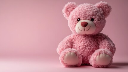 Pink teddy bear sitting on pink background