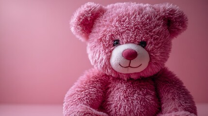 Fototapeta premium Pink teddy bear toy sitting on pink background