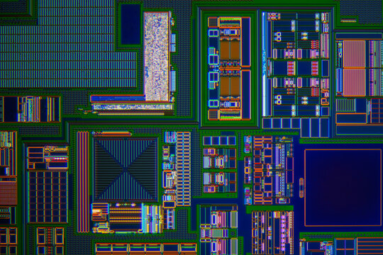 modern high-tech nanoscale wafer circuit micrograph
