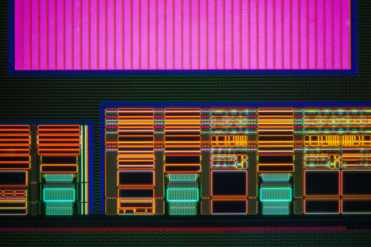 modern high-tech nanoscale wafer circuit micrograph