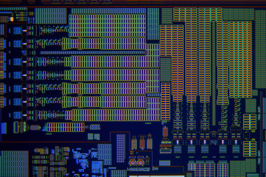 modern high-tech nanoscale wafer circuit micrograph