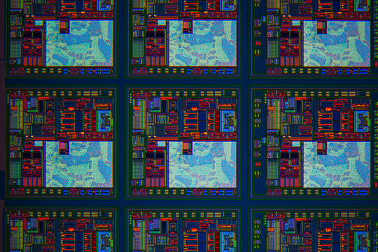 modern high-tech nanoscale wafer circuit micrograph